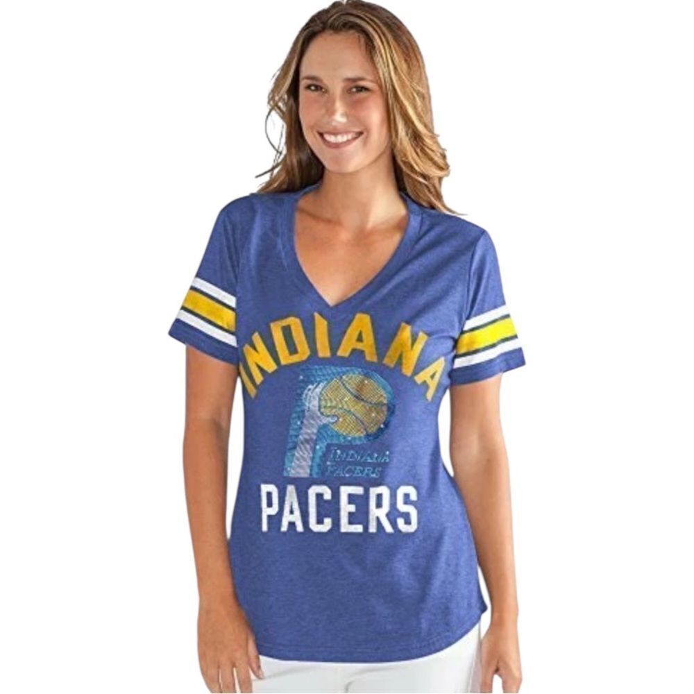 G-III Women's Royal Blue Indiana Pacers The Big Game Tee T-Shirt V-Neck Medium